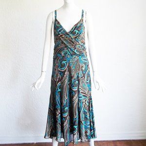 BANDOLINO Bohemian Paisley Swirl Criss Cross Bodice Tea Length Dress Sz 16 NWT